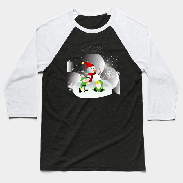 Merry Xmas Snowman Baseball T-Shirt by teegear